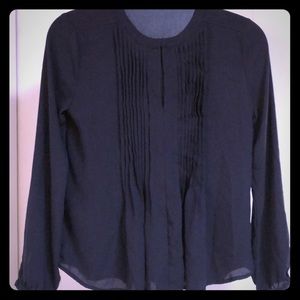 Navy Pleated Ann Taylor Blouse